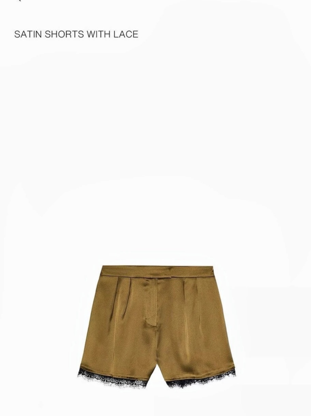 Zara Satin Shorts with Lace Trim Shorts in Olive Size Small NWT